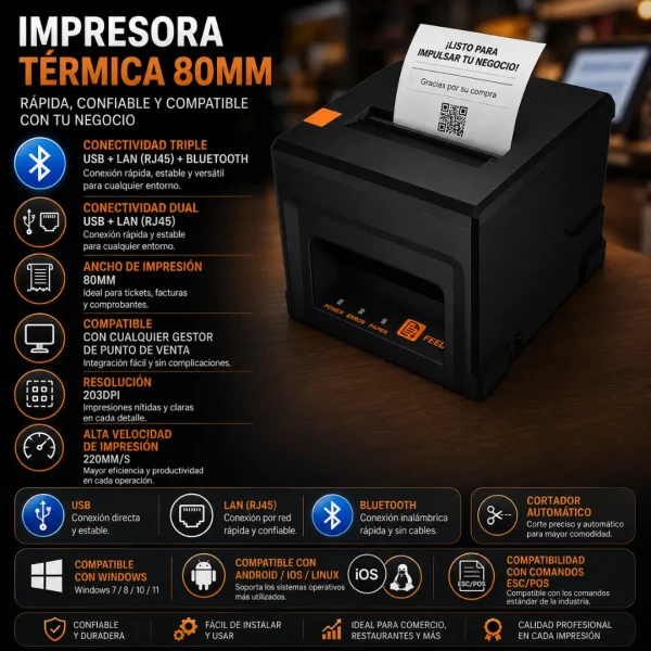 impresora pos con bluethoot 80mm