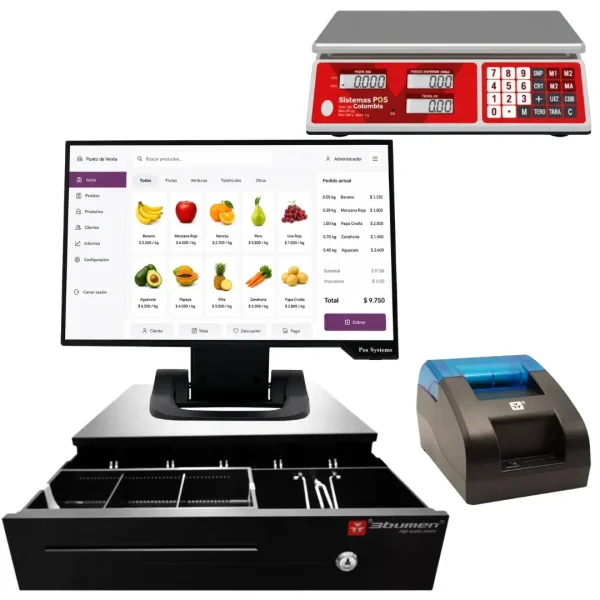 Equipo POS profesional con balanza para administración de ventas e inventario, sin lector de códigos