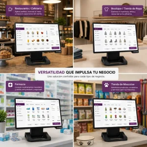 Equipo Todo en Uno Táctil con pantalla capacitiva y estructura compacta para negocios.