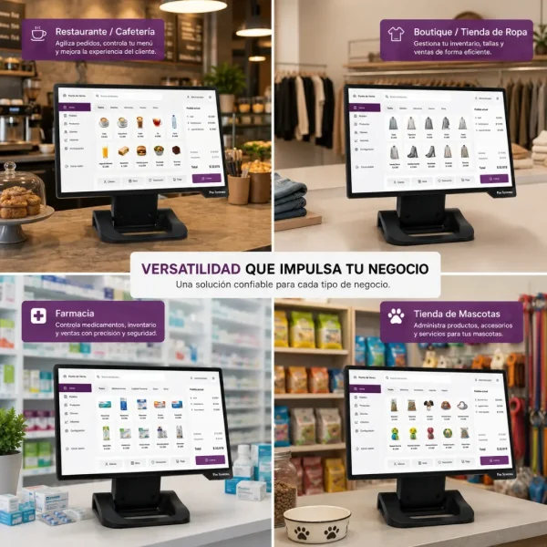 Equipo Todo en Uno Táctil con pantalla capacitiva y estructura compacta para negocios.