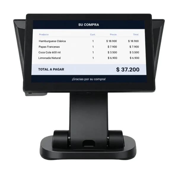Equipo POS todo en uno doble pantalla vista lateral