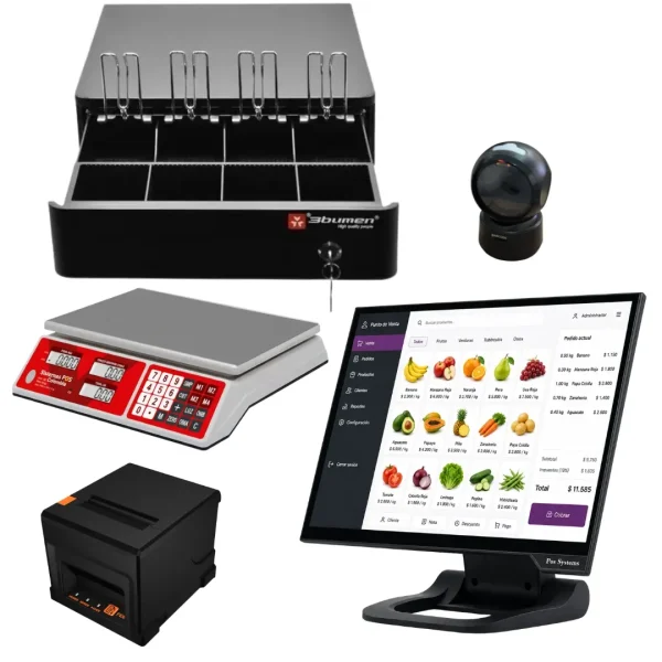Equipo POS todo en uno con balanza comercial para negocios y puntos de pago, con impresora térmica de 80mm