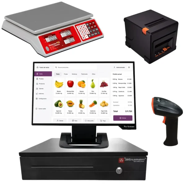 Equipo táctil para punto de venta con balanza de alta precisión para uso comercial, con impresora pos de 80mm