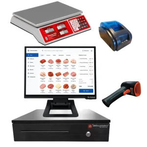 Sistema POS con balanza integrada para facturación electrónica y control de inventario, impresora de 58mm