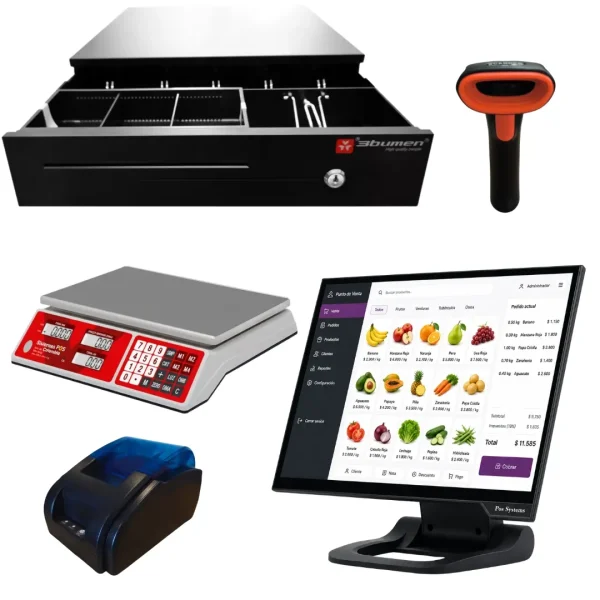 Sistema POS con balanza diseñado para minimercados, supermercados y negocios comerciales, con lector tipo pistola